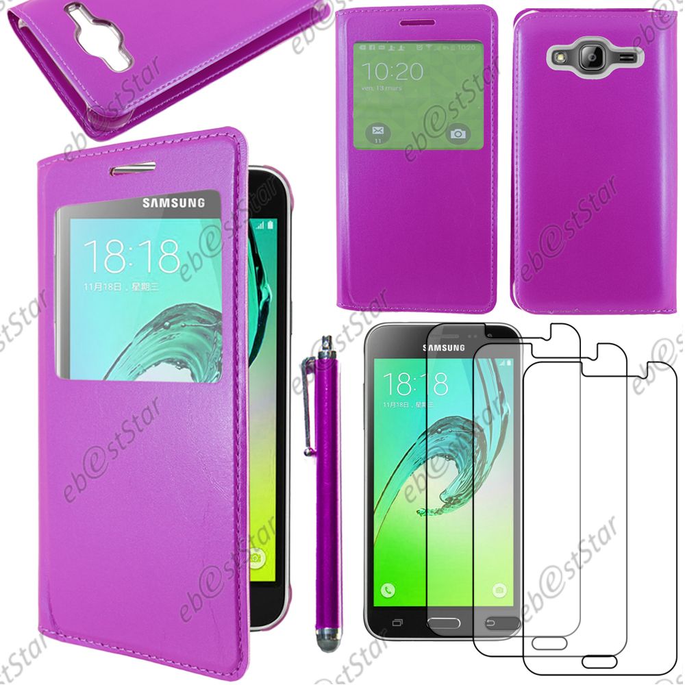 Housse Coque Etui L-View PU Cuir Samsung Galaxy J3 SM-J300F Stylet Film Verre - Photo 9 sur 18