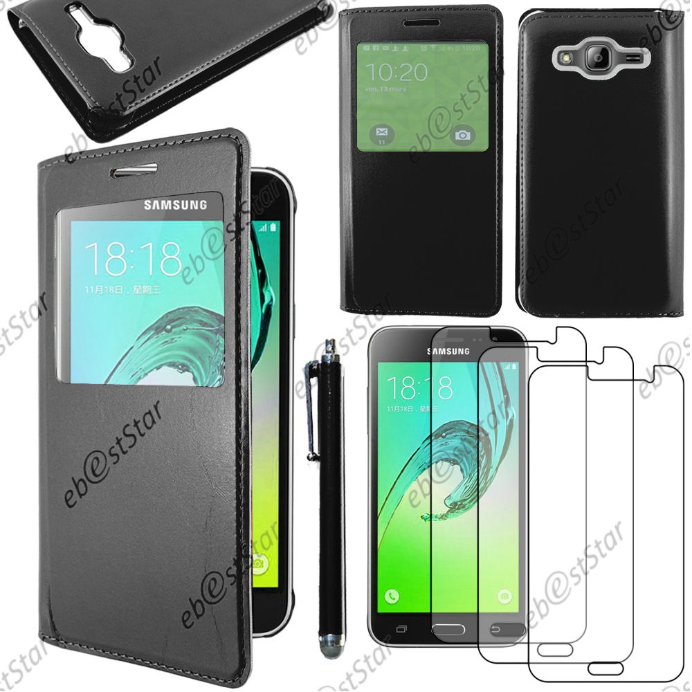 Housse Coque Etui L-View PU Cuir Samsung Galaxy J3 SM-J300F Stylet Film Verre - Photo 15 sur 18