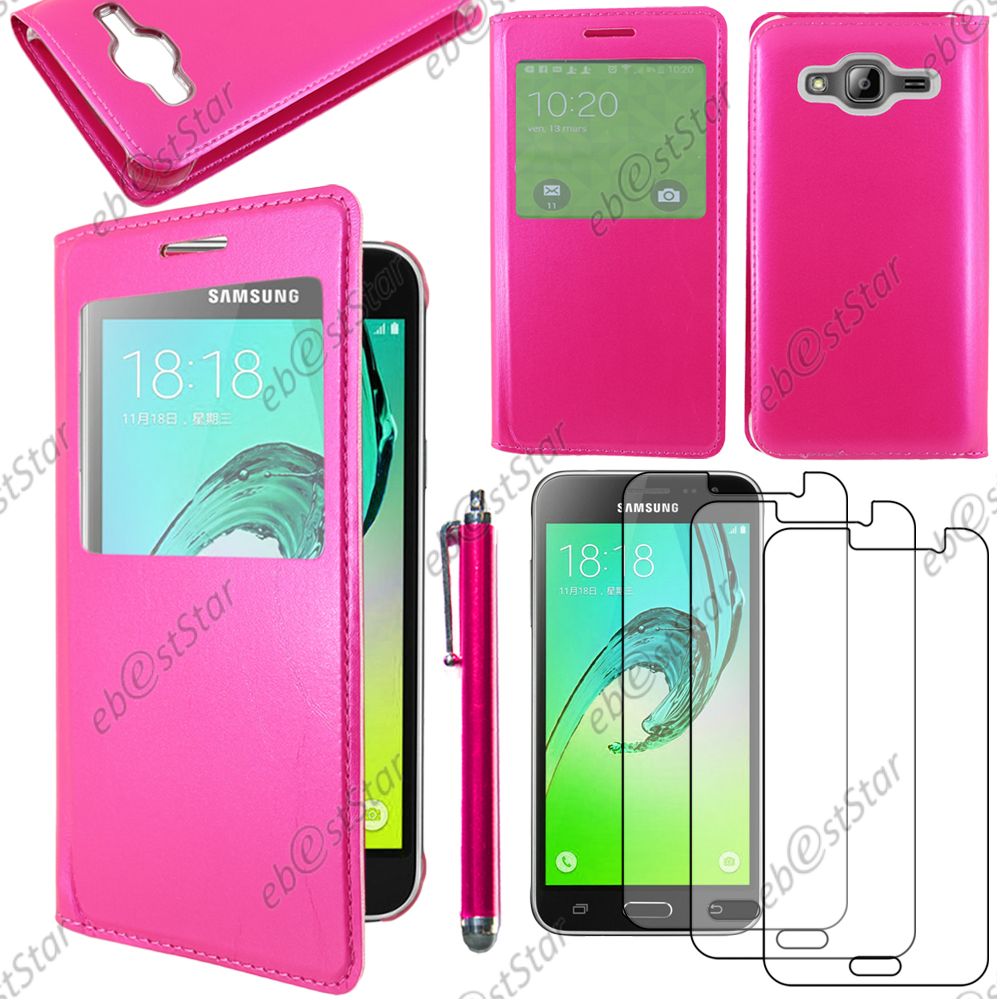 Housse Coque Etui L-View PU Cuir Samsung Galaxy J3 SM-J300F Stylet Film Verre - Photo 18 sur 18
