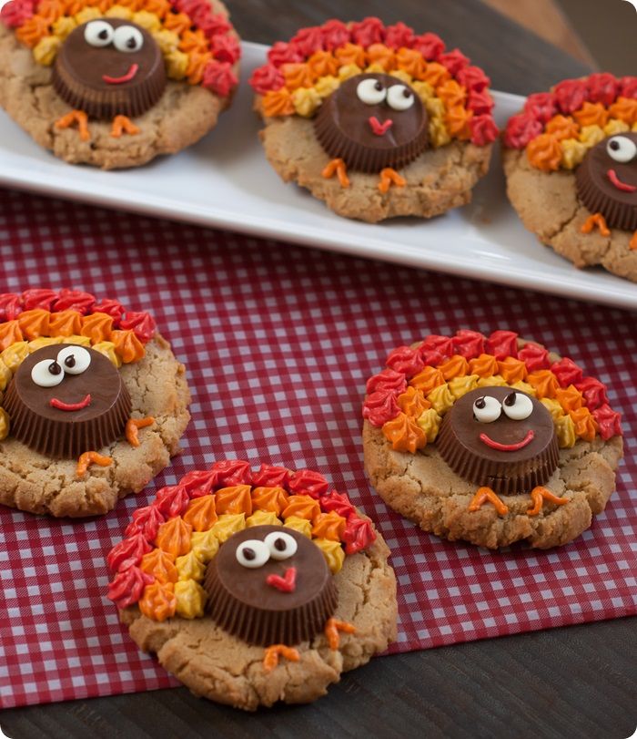 peanut butter cup turkey cookies...triple-shot of peanut butter: cookie, cup & frosting! from @bakeat350