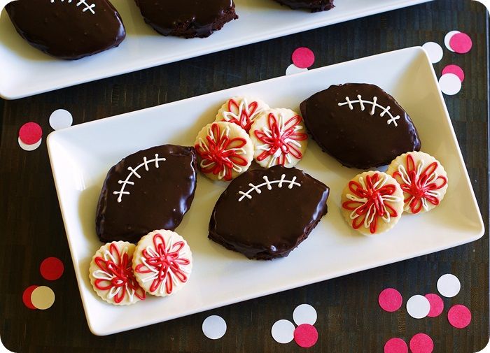 pom pom cookies & football brownies...the quickest, easiest, no-decorating-skills-required treats for your game day dessert platter or tailgating (tutorial in post)