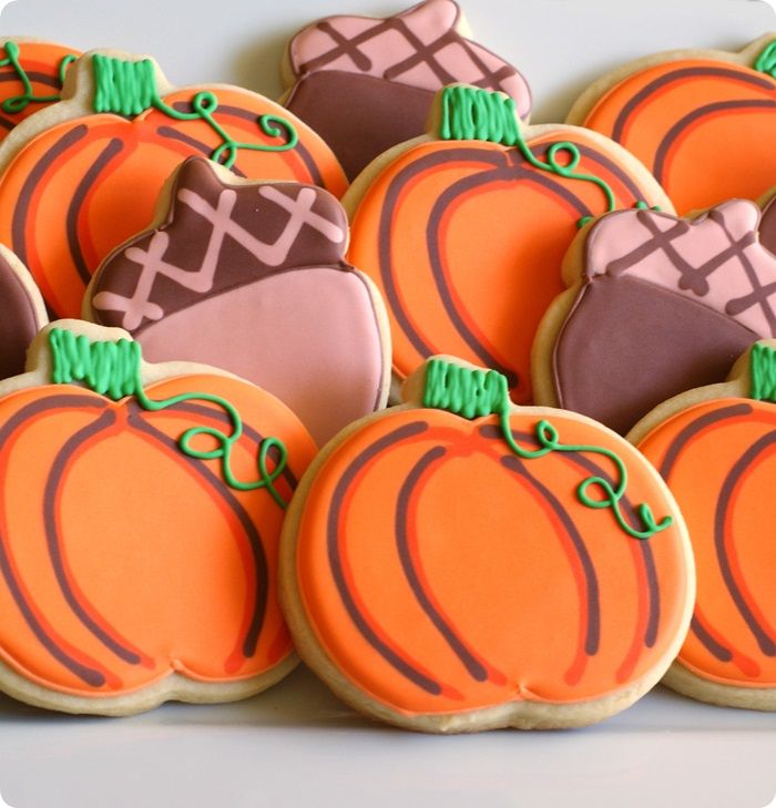 pumpkin and acorn cookies with decorating tutorial