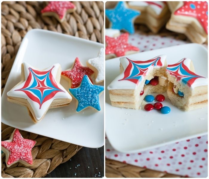 M&Ms Inside-Patriotic Star Cookies #4thofjuly #patriotic