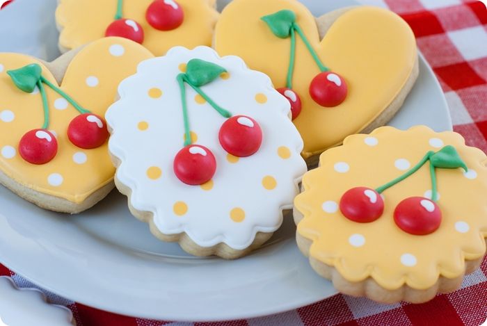 decorated cookies with cherries and polka dots!