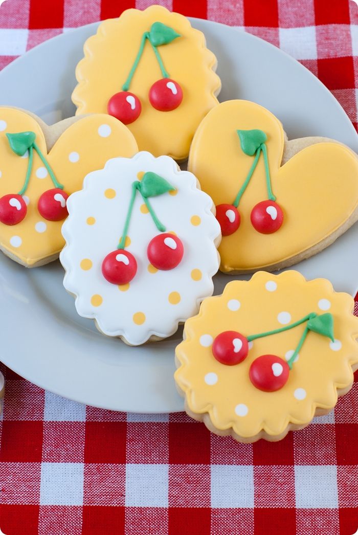 decorated cookies with cherries and polka dots!