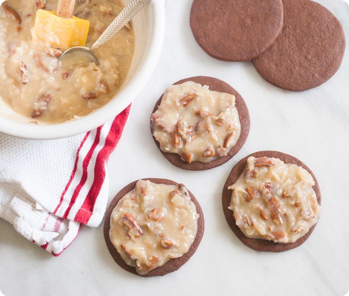 german chocolate cookies ... more frosting per bite than german chocolate cake!