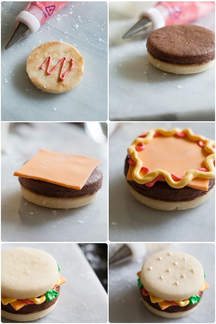 cheeseburger cookies howhow to make stacked cheeseburger cookies ... so fun for a picnic or cookout dessert!  to photo hamburgercollage3.jpg