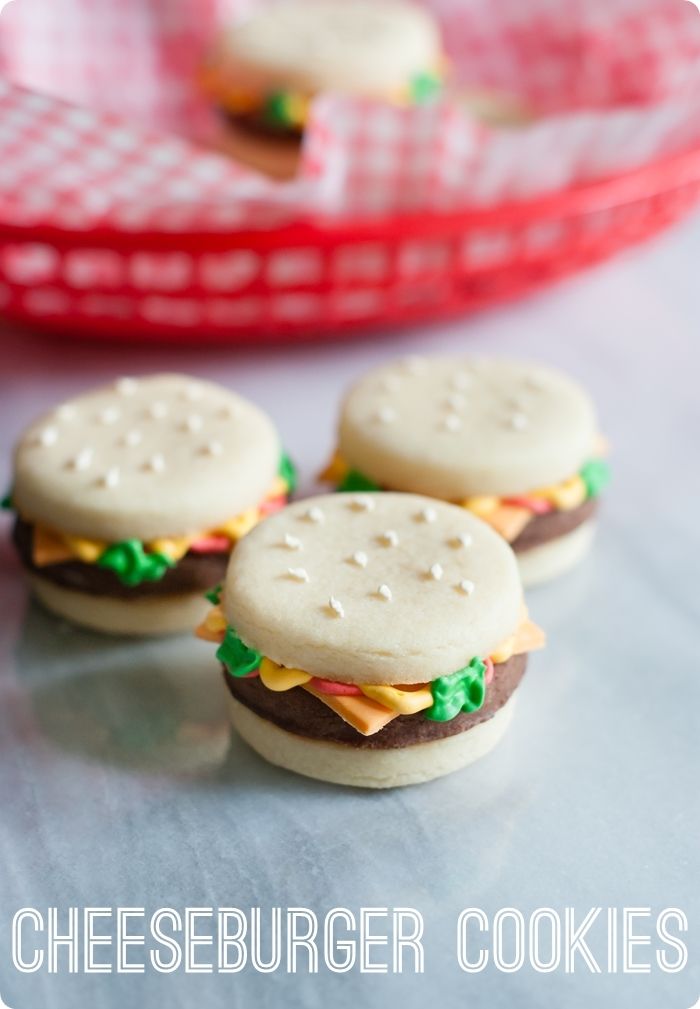 how to make stacked cheeseburger cookies ... so fun for a picnic or cookout dessert! 