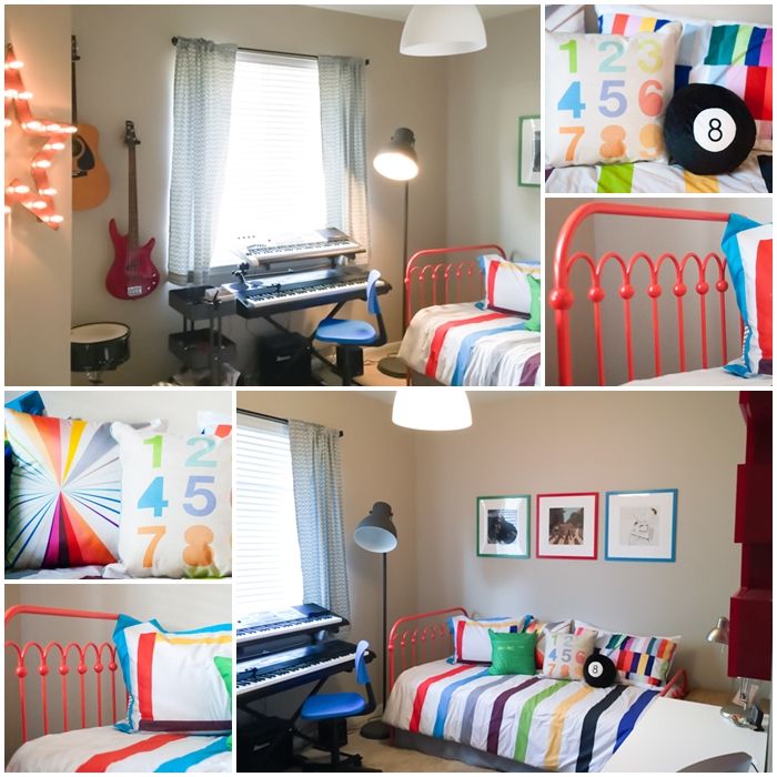 change a guest room to a simple music room for teens, bed & bedding from 9 by Novogratz