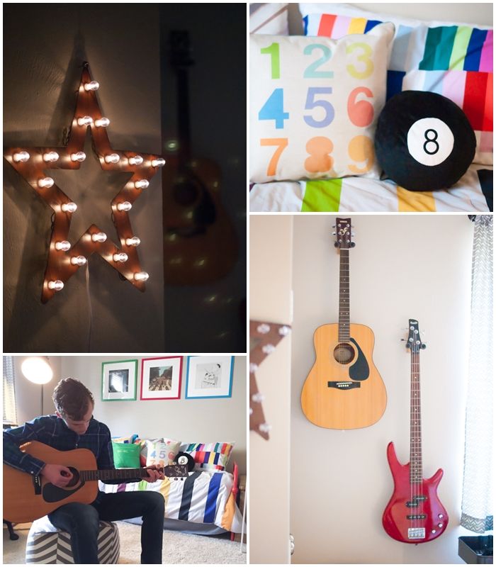 change a guest room to a simple music room for teens, bed & bedding from 9 by Novogratz