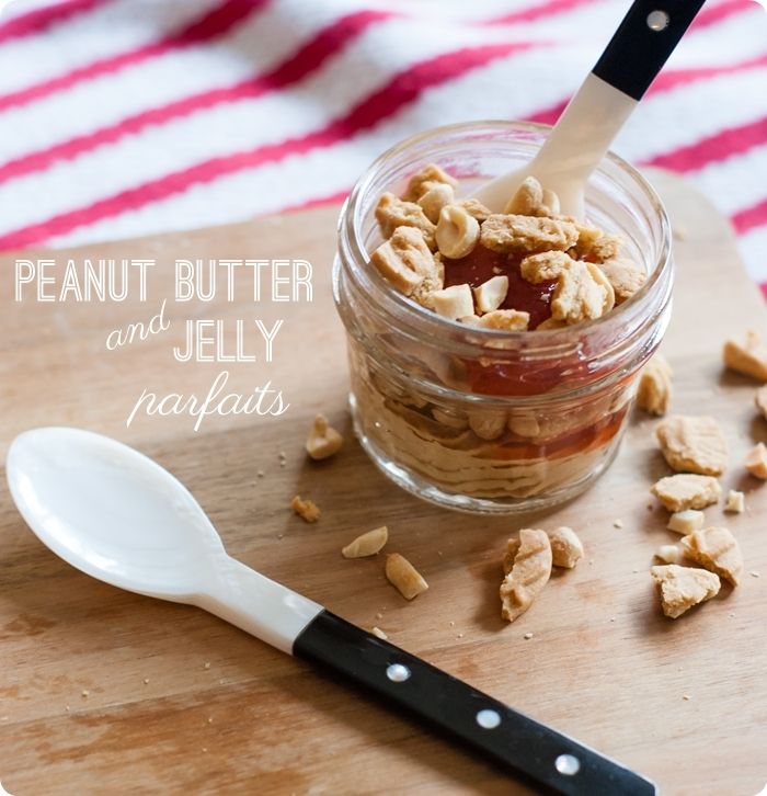 peanut butter & jelly parfaits with a nutter butter/salted peanut topping