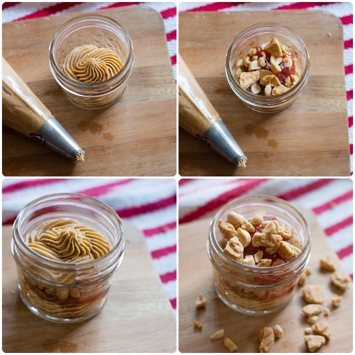 peanut butter & jelly parfaits with a nutter butter/salted peanut topping