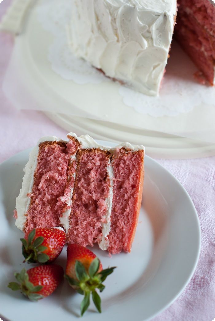 strawberry layer cake with amaretto swiss meringue buttercream ... each pin donates 9 meals to Feeding America #kitchenconvo #giveameal