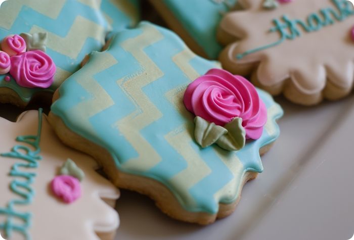 gold chevron stenciled floral thank you cookies ... and thoughts on overcoming "cookie decorating perfection angst" ;) 