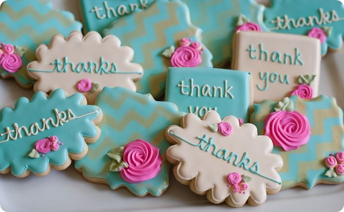 gold chevron stenciled floral thank you cookies ... and thoughts on overcoming "cookie decorating perfection angst" ;) 