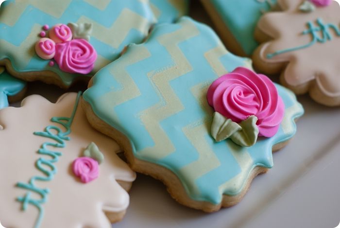 gold chevron stenciled floral thank you cookies ... and thoughts on overcoming "cookie decorating perfection angst" ;) 