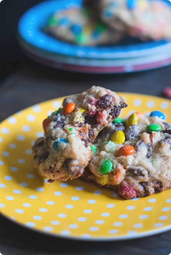 triple threat cookies ... chocolate chips, coconut, and mini chocolate candies: chewy, chunky, and delicious!