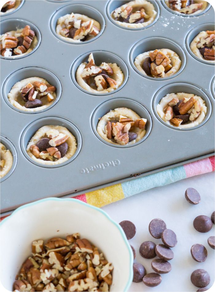 chocolate pecan tartlets: made with toasted pecans, sweetened with agave, and filled with bittersweet chocolate