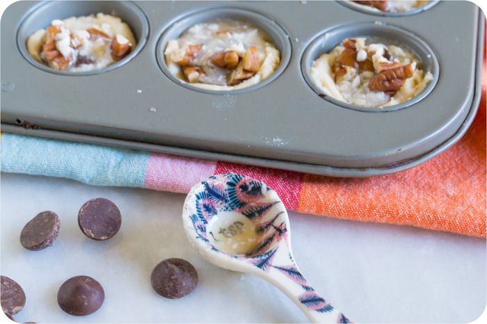 chocolate pecan tartlets: made with toasted pecans, sweetened with agave, and filled with bittersweet chocolate