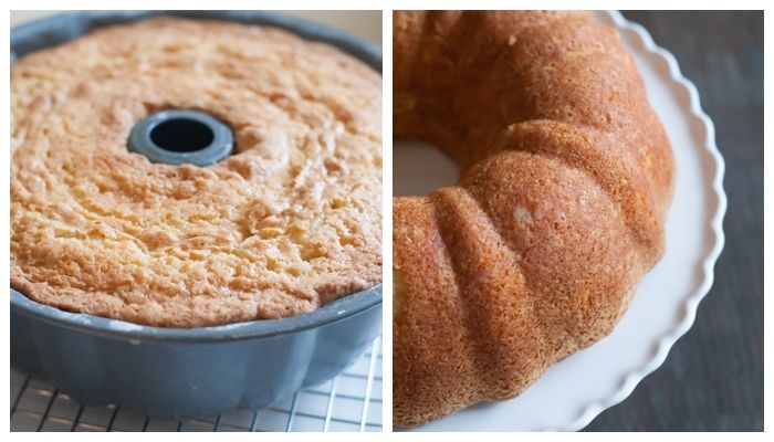 coconut cream bundt cake with cream cheese icing from @bakeat350