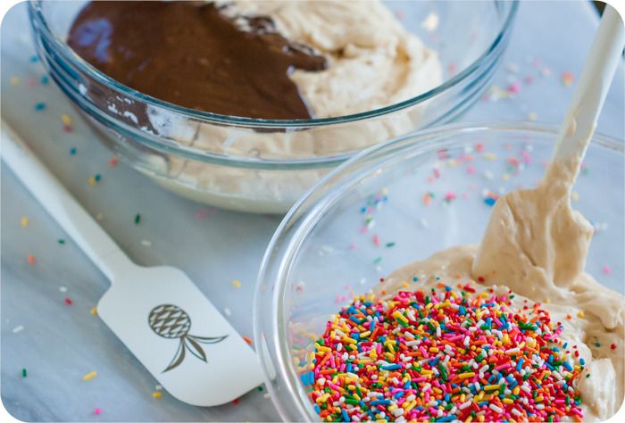 marbled chocolate and sprinkle bundt cake