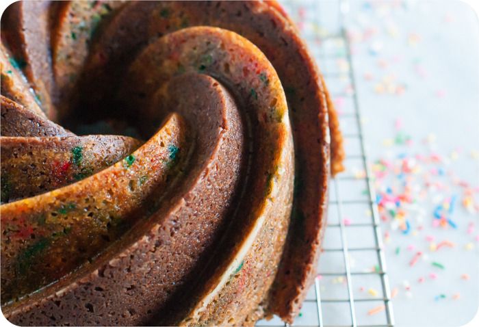 marbled chocolate and sprinkle bundt cake