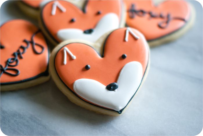 fox cookies made from a heart cookie cutter : post has decorating tutorial and recipes