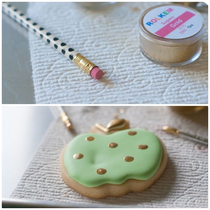 add gold dots to a cookie with a new, clean pencil eraser