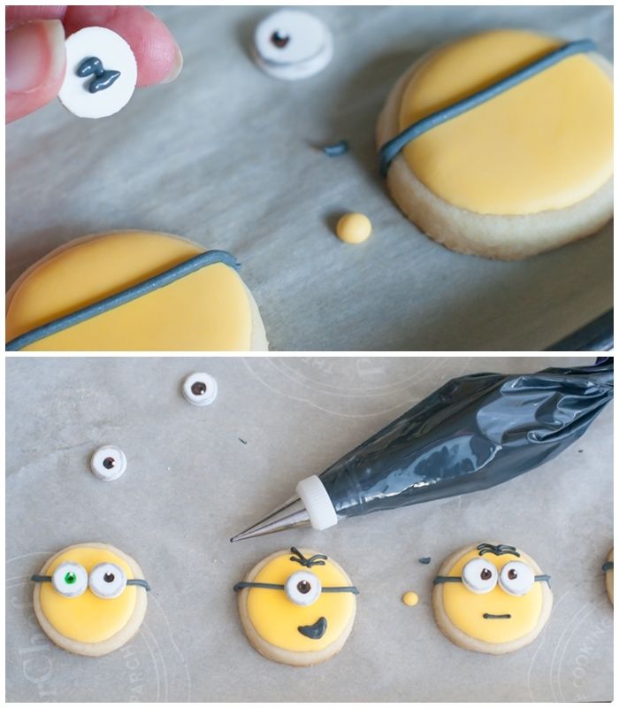 how to make Minions cookies > recipes + tutorial from bakeat350.blogspot.com