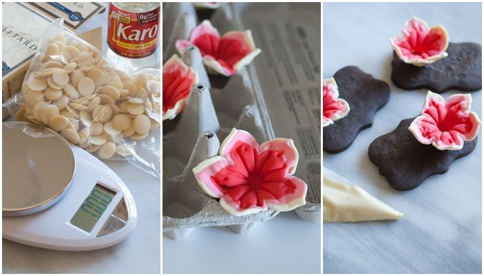 petunias made from modeling chocolate for decorating cakes and cookies