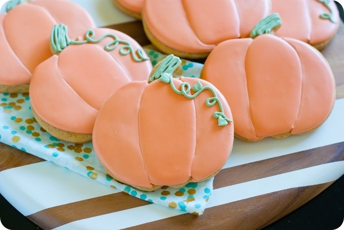 spiced pumpkin cut-out decorated cookies