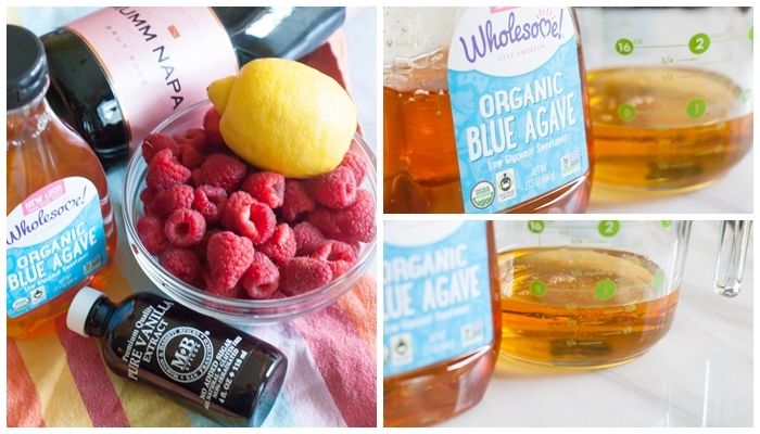 raspberry champagne sorbet made with agave