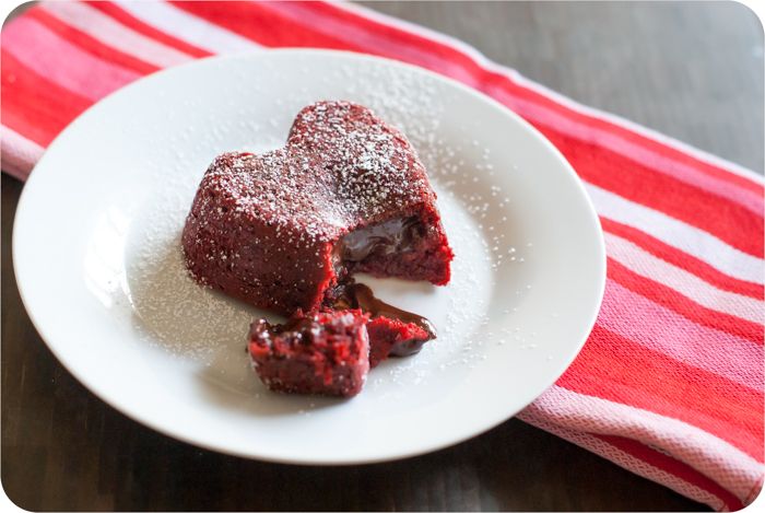 mini heart-shaped red velvet lava cakes ... so cute for Valentine's Day dessert!