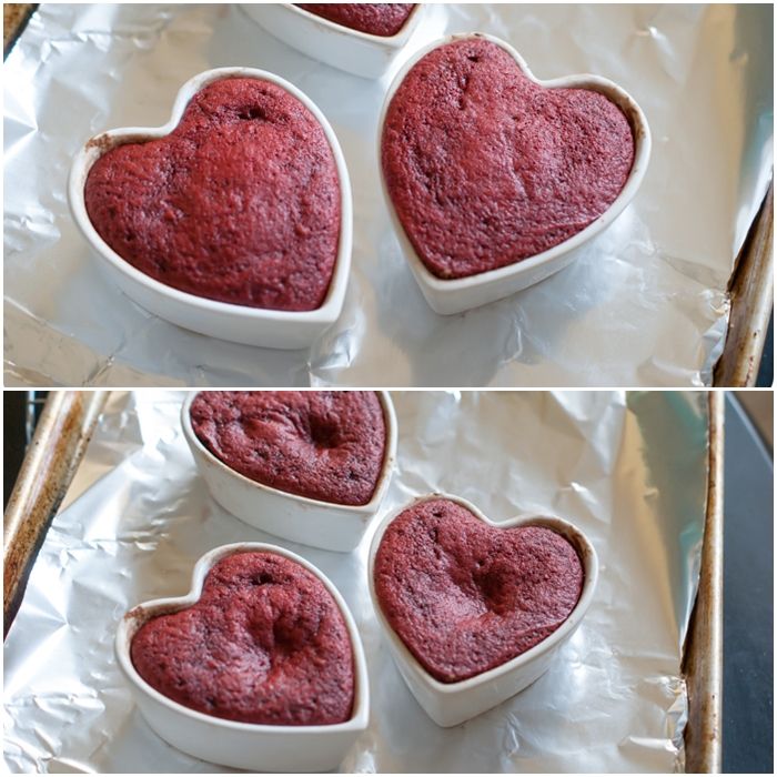 making mini red velvet lava cakes
