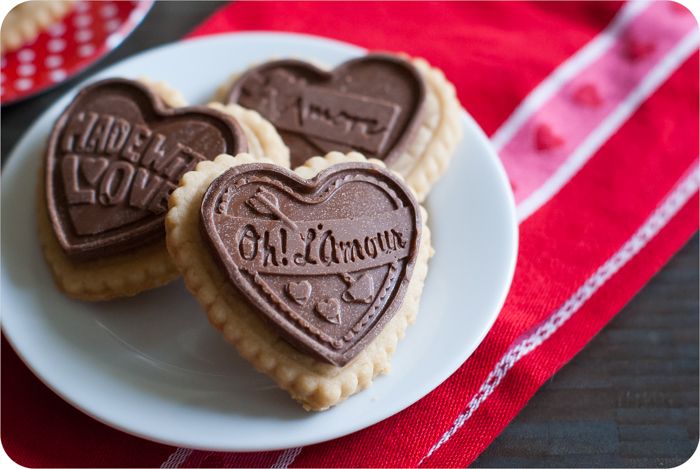 Salted Almond Shortbread Cookies with Milk Chocolate Toppers