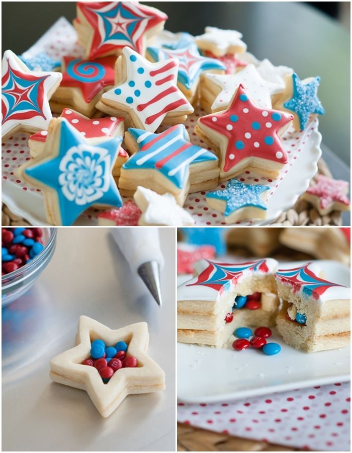 M&Ms Inside-Patriotic Star Cookies > so fun for the 4th of July!
