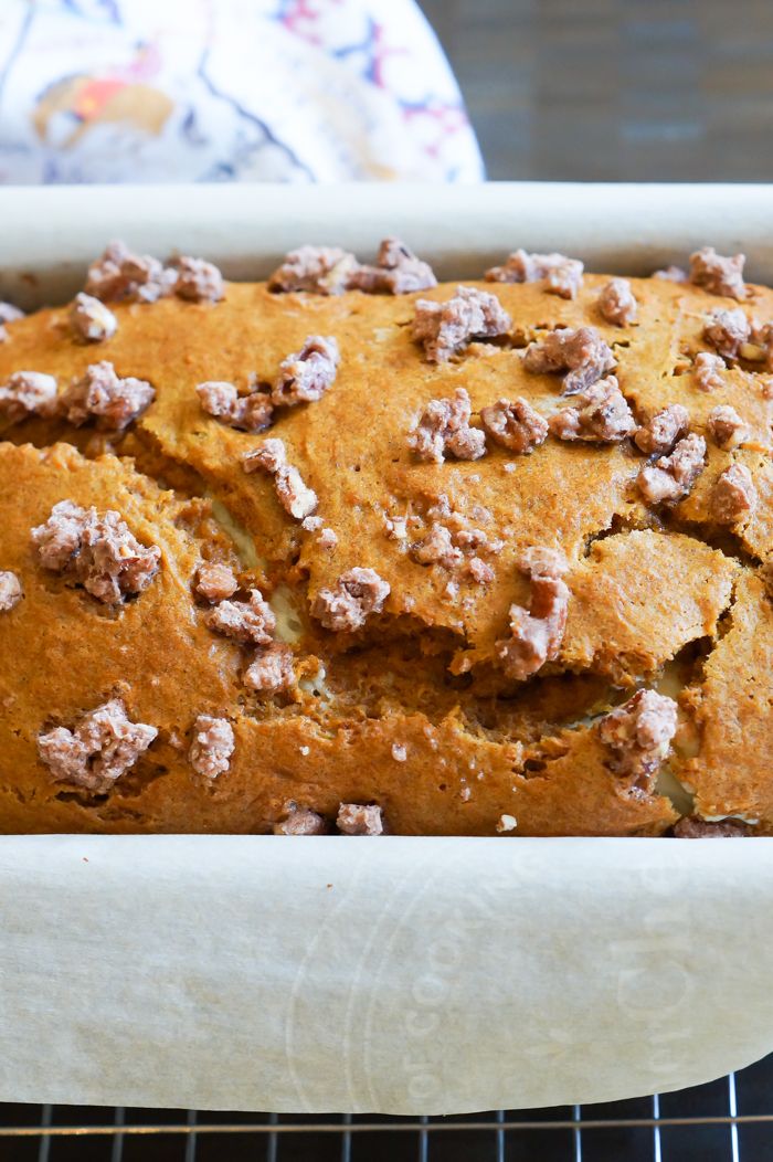 dreamy Pumpkin Cream Cheese Bread with Cinnamon Sugar Pecans