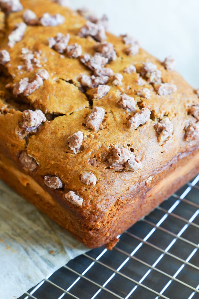 Pumpkin Cream Cheese Bread with Cinnamon Sugar Pecans