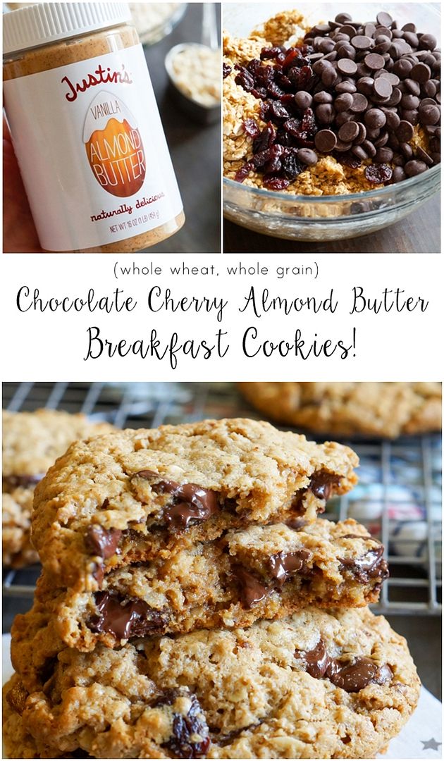 chocolate cherry almond butter breakfast cookies ... made with whole wheat and whole grains