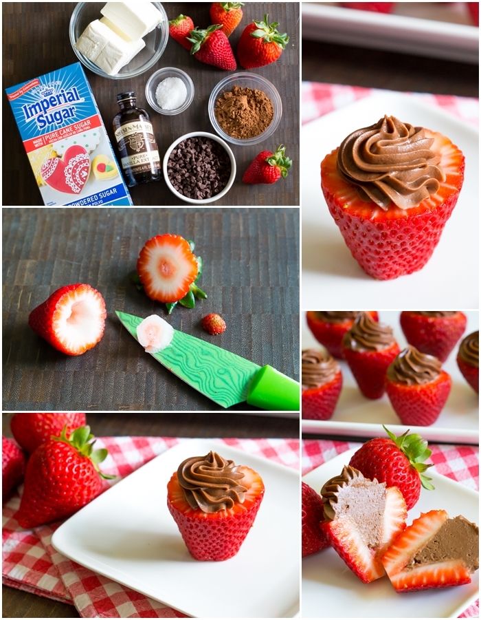 Chocolate Cheesecake-Filled Strawberries | from bakeat350.blogspot.com