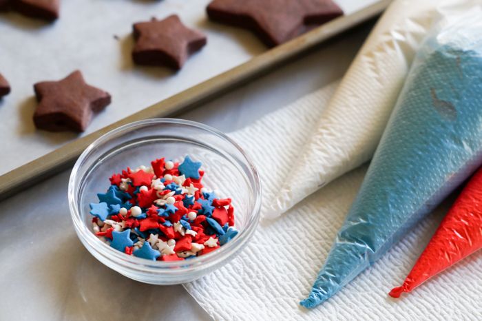 Red, White...and funky...Star Cookies + recipe for chocolate-dipped, chocolate almond cut-outs!