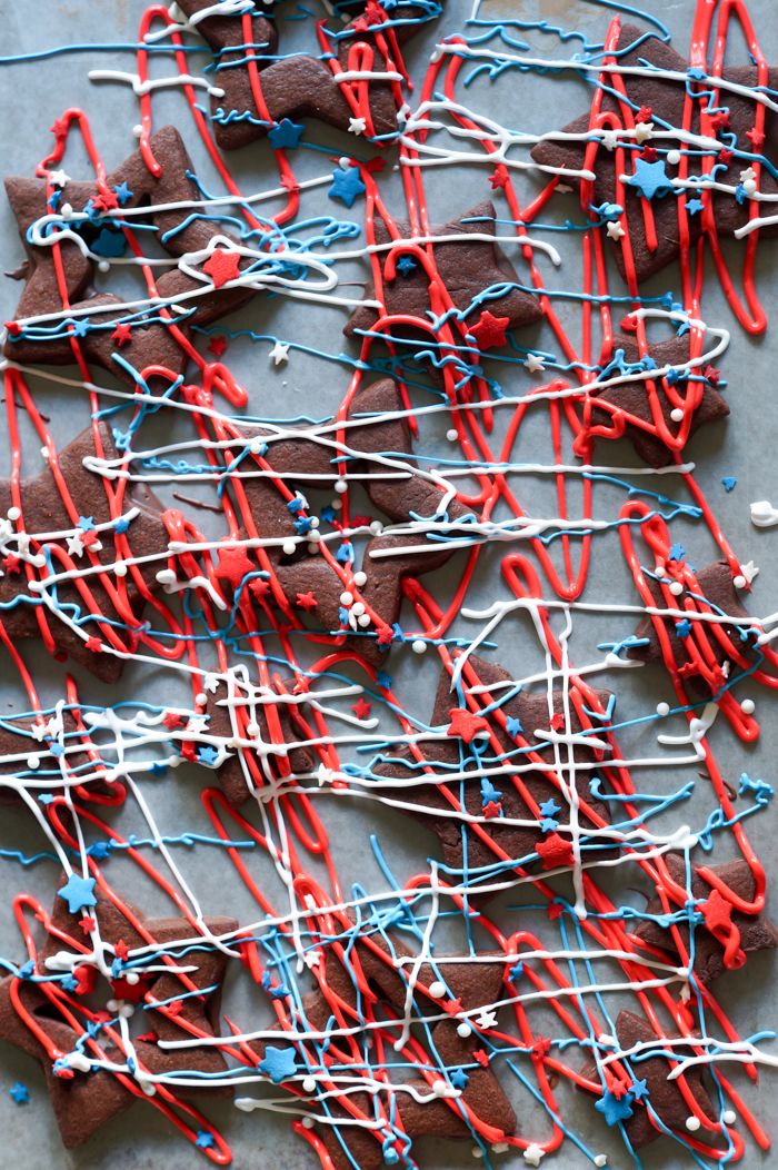 Jackson Pollock-inspired Star Cookies + recipe for chocolate-dipped, chocolate almond cut-outs!