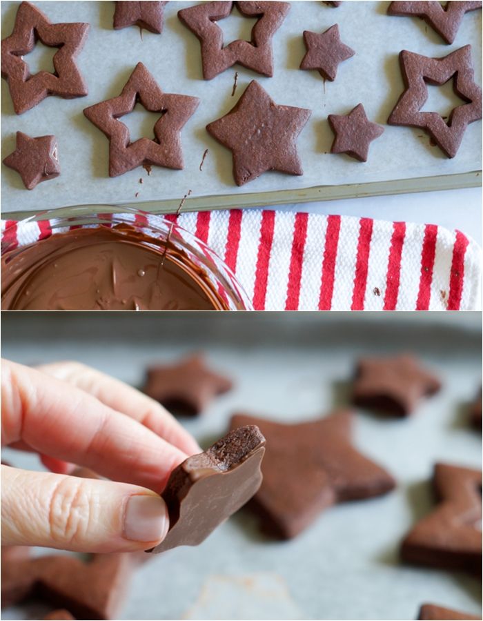 chocolate-dipped, chocolate almond cut-out cookies!