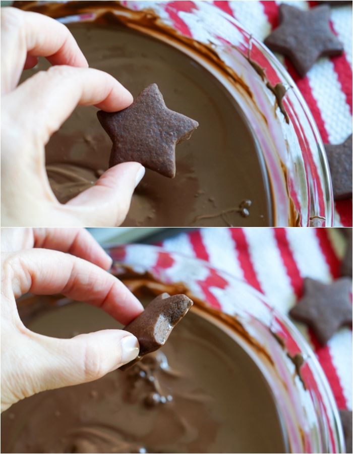 chocolate-dipped, chocolate almond cut-out cookies!