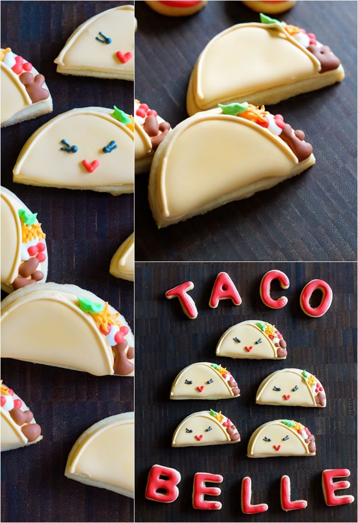 taco 'bout a fun cookie tutorial from bakeat350.blogspot.com : tacos and taco belle cookies