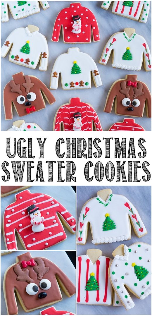 ugly Christmas sweater decorated cookies : tutorial from bakeat350.blogspot.com