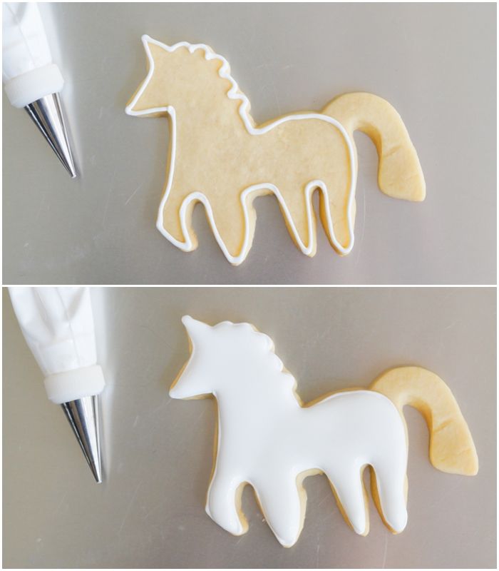 How to make UNI-candy-CORN cookies! Unicorn decorated cookies for dressed up for Halloween! | bakeat350.blogspot.com