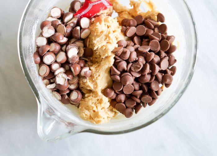malted milk ball cookies ... chopped Whoppers and milk chocolate chips in the batter!