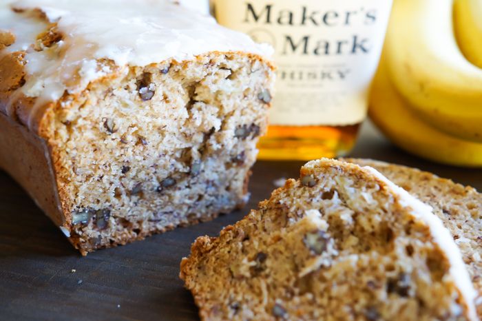 bourbon banana bread with buttered pecans