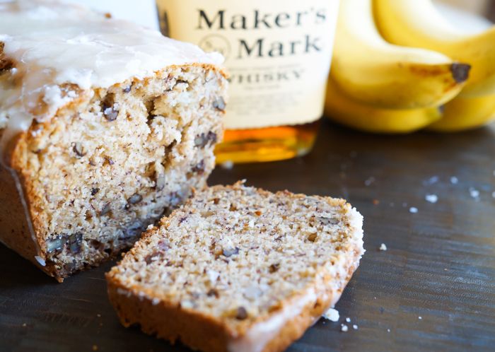 bourbon banana bread with buttered pecans